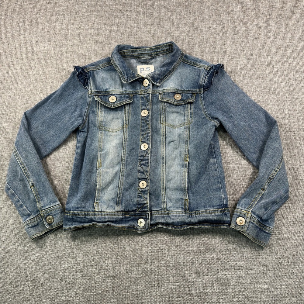 P.S Aeropostle Jean Jacket With Denim Ruffle Trim Kids Sz 10 Cute Boho Western